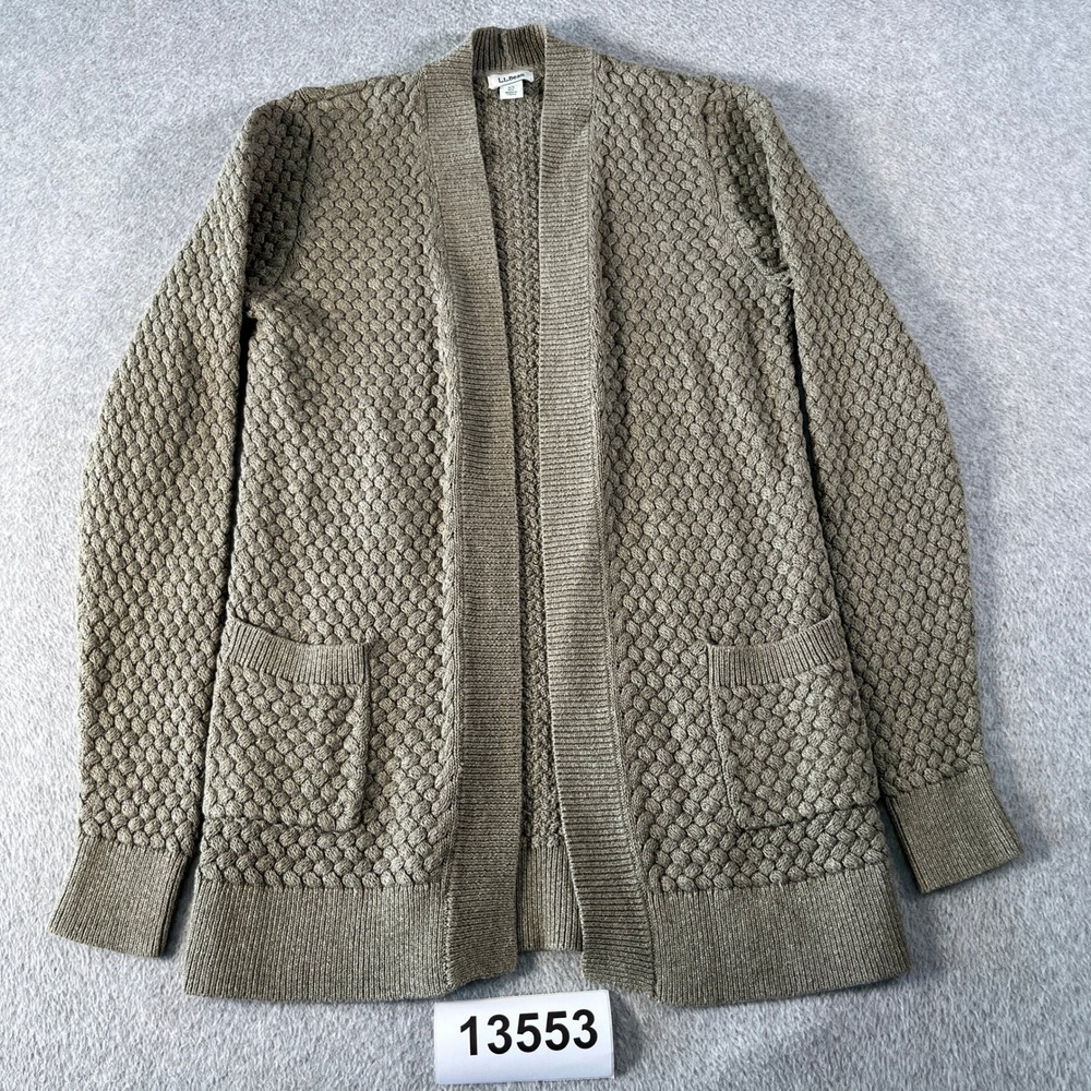 L.L.Bean Cardigan Women XS Brown Excellent Cotton Open Front Textured Knit